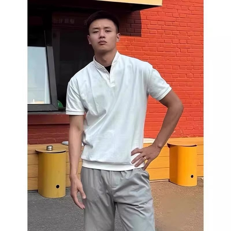 Men's Henley Collar Short Sleeve Slim Fit T-Shirt