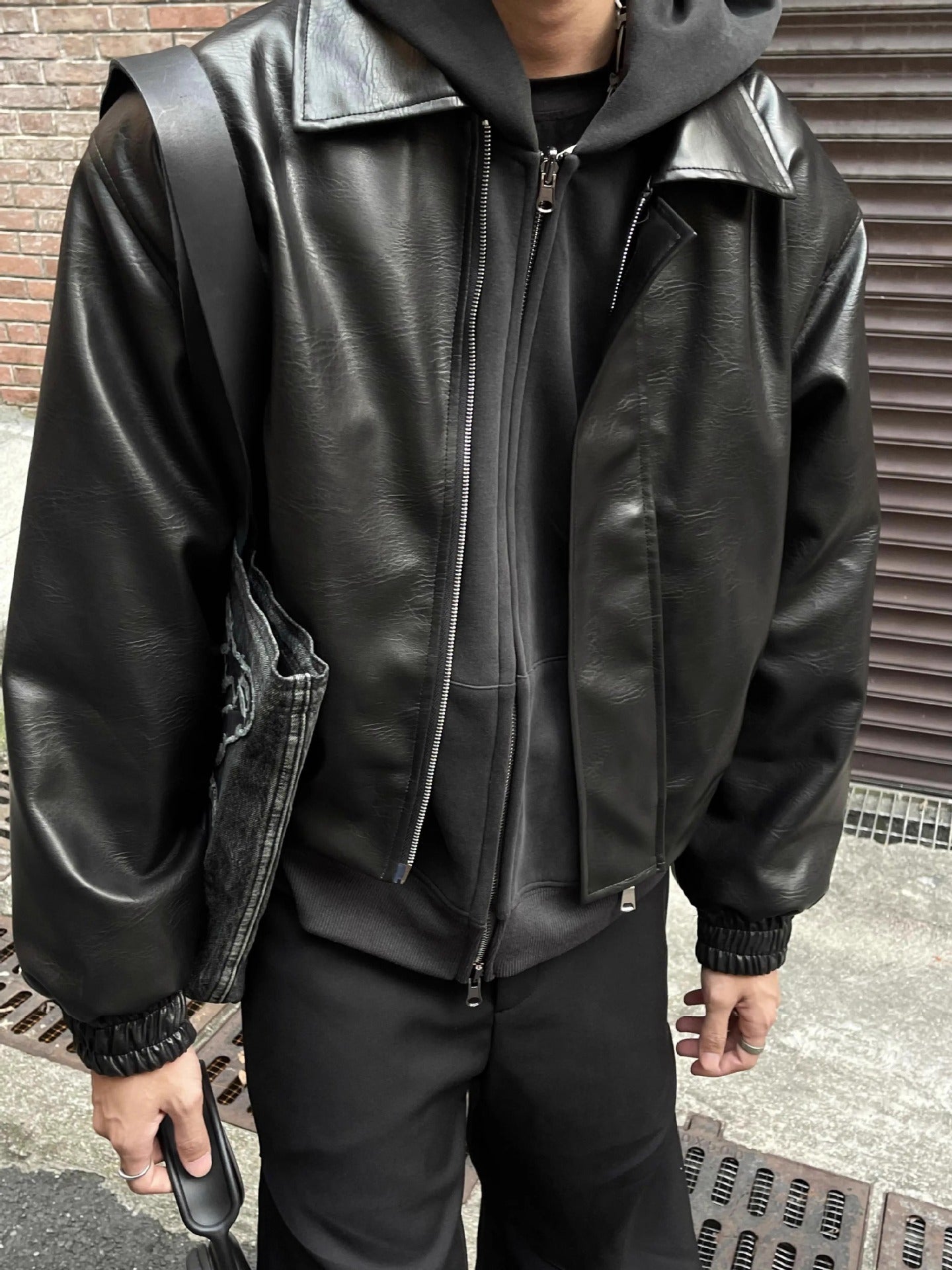 Men's Quilted Faux Leather Zip Jacket