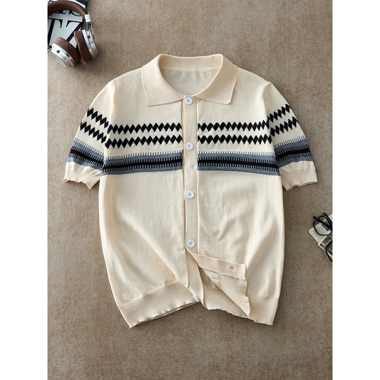 Men's Diamond Jacquard Short Sleeve Knit Sweater