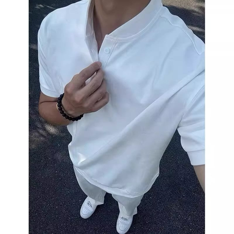 Men's Henley Collar Short Sleeve Slim Fit T-Shirt