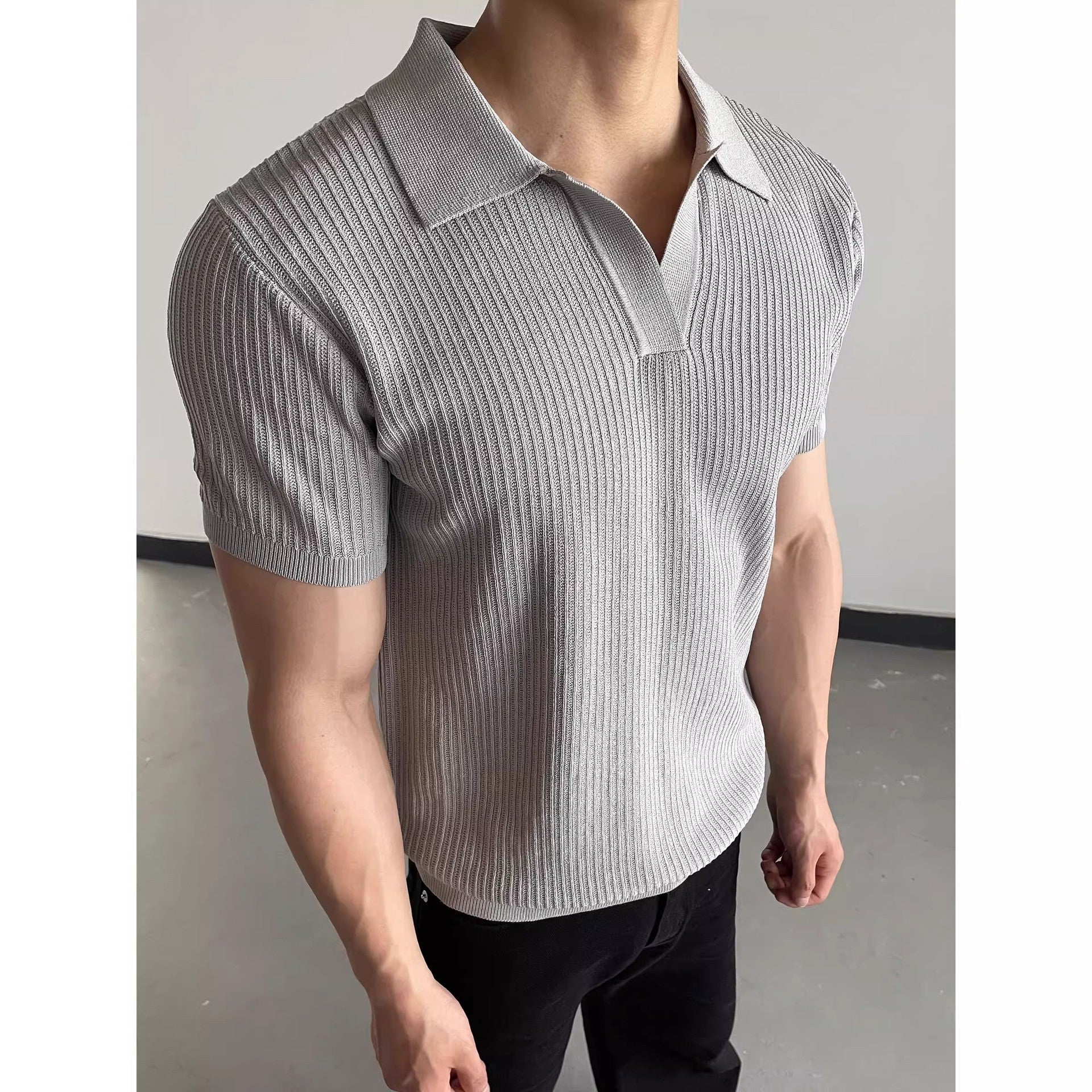 Men's Seagull Collar Knit Short Sleeve Polo Shirt