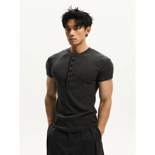 Men's Henley Collar Short Sleeve T-Shirt