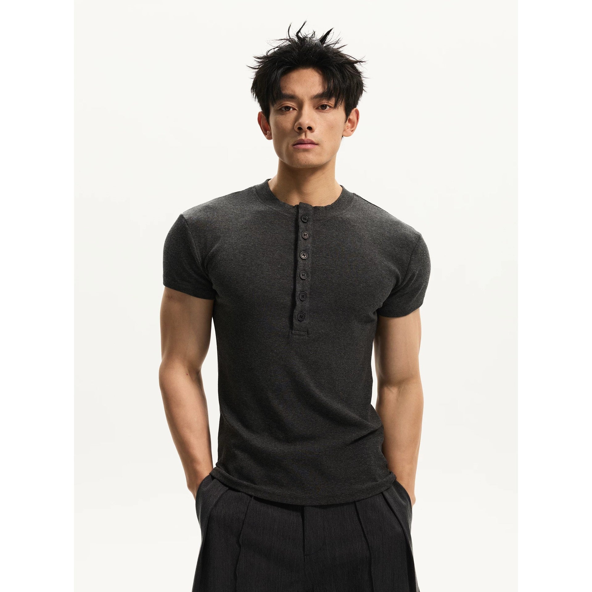 Men's Henley Collar Short Sleeve T-Shirt