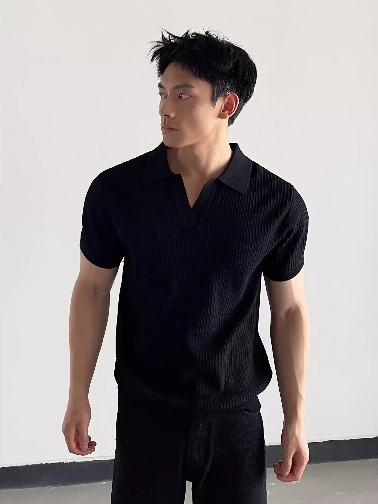 Men's Seagull Collar Knit Short Sleeve Polo Shirt