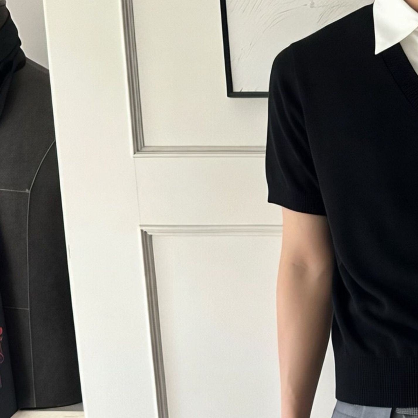 Men's Faux Two-Piece Knit Short Sleeve Polo Shirt