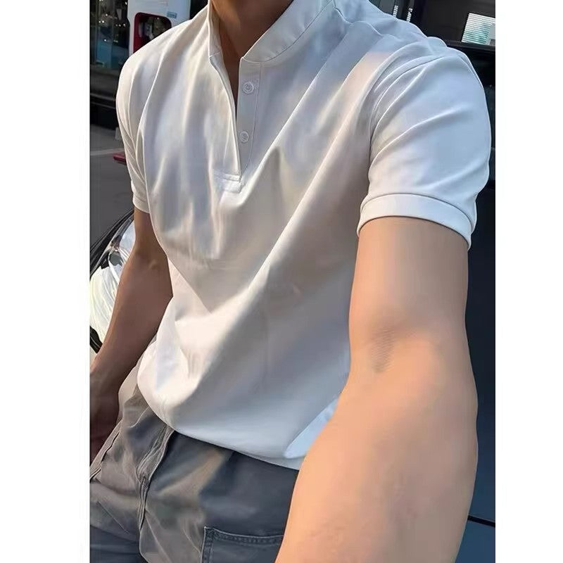 Men's Henley Collar Short Sleeve Slim Fit T-Shirt