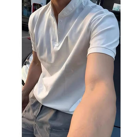 Men's Henley Collar Short Sleeve Slim Fit T-Shirt