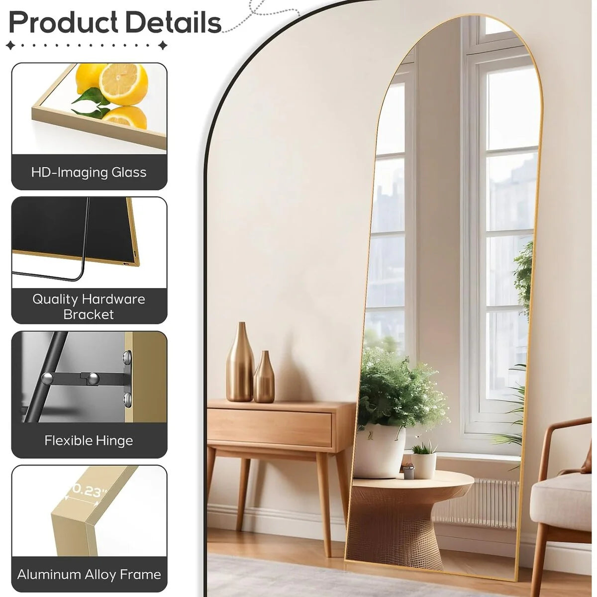 Full Length Mirror with Stand, Aluminum Alloy Frame Full Body Floor Mirror for Bedroom and Cloakroom