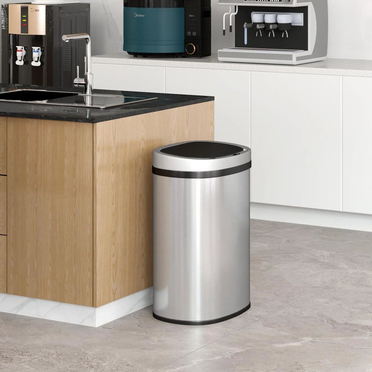 13 Gallon Automatic Kitchen Trash Can with Lid, Touchless Motion Sensor Garbage Bin