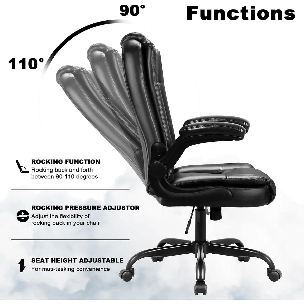 Big and Tall Ergonomic Office Chair, High Back Leather Executive Computer Chair with Padded Flip-Up Arms