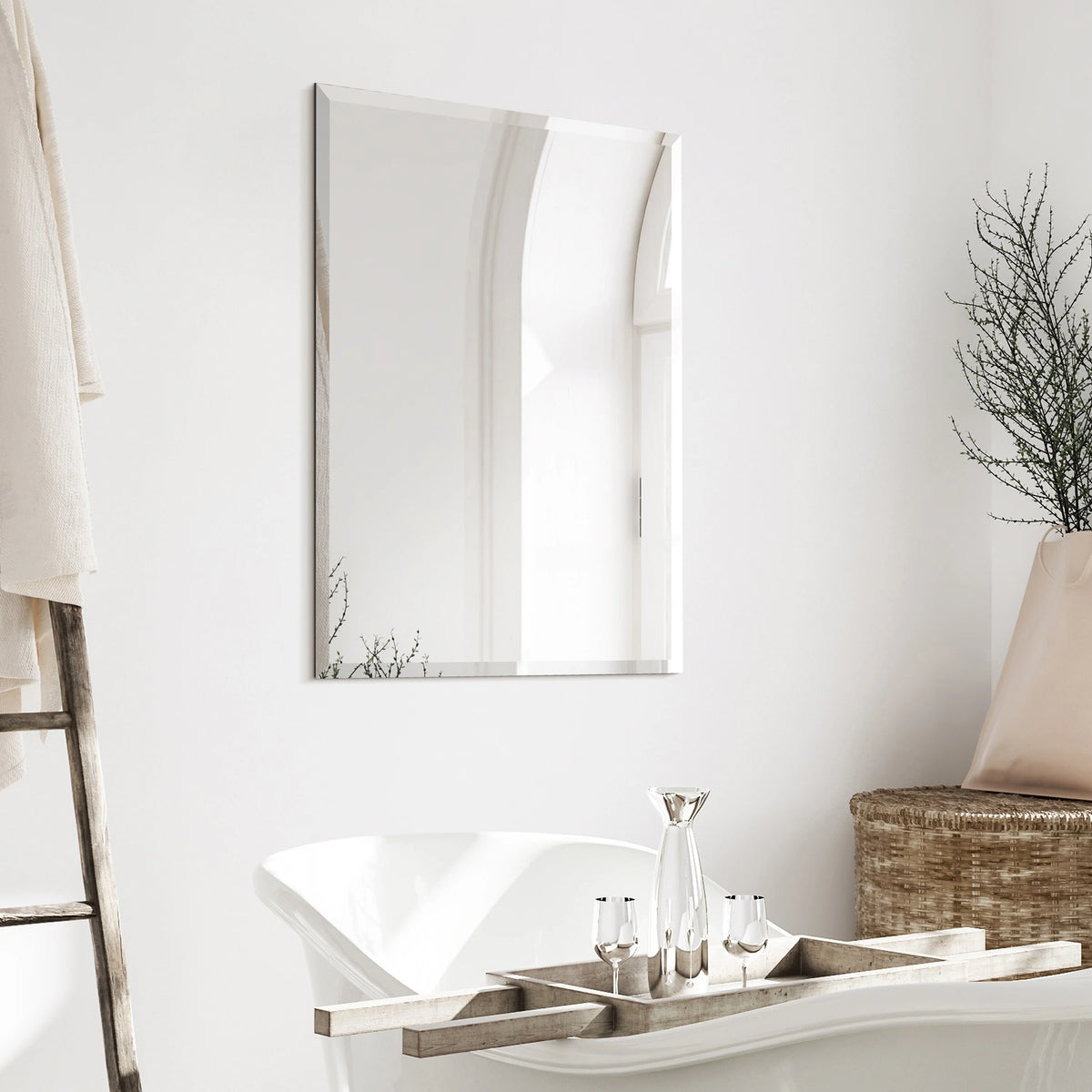 Frameless Beveled Prism Wall Mirror, Clear Square or Rectangular Decorative Mirror for Bathroom, Bedroom and Home Decor