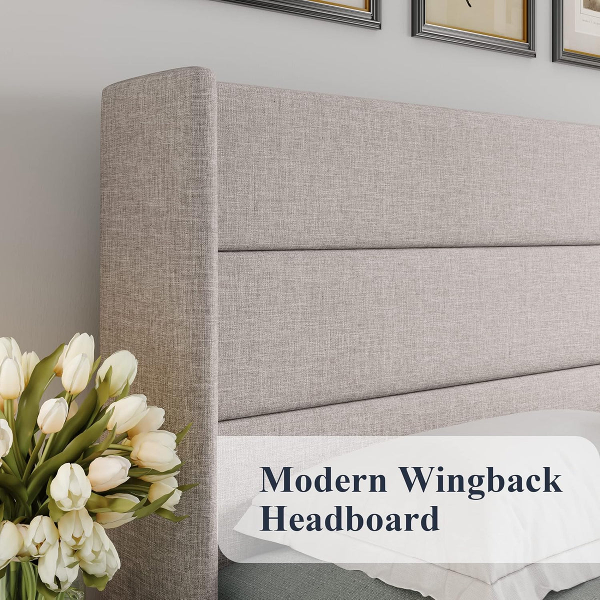 Queen Size Lift Up Storage Bed with Wingback Headboard, Upholstered Platform Bed Frame with Hidden Storage