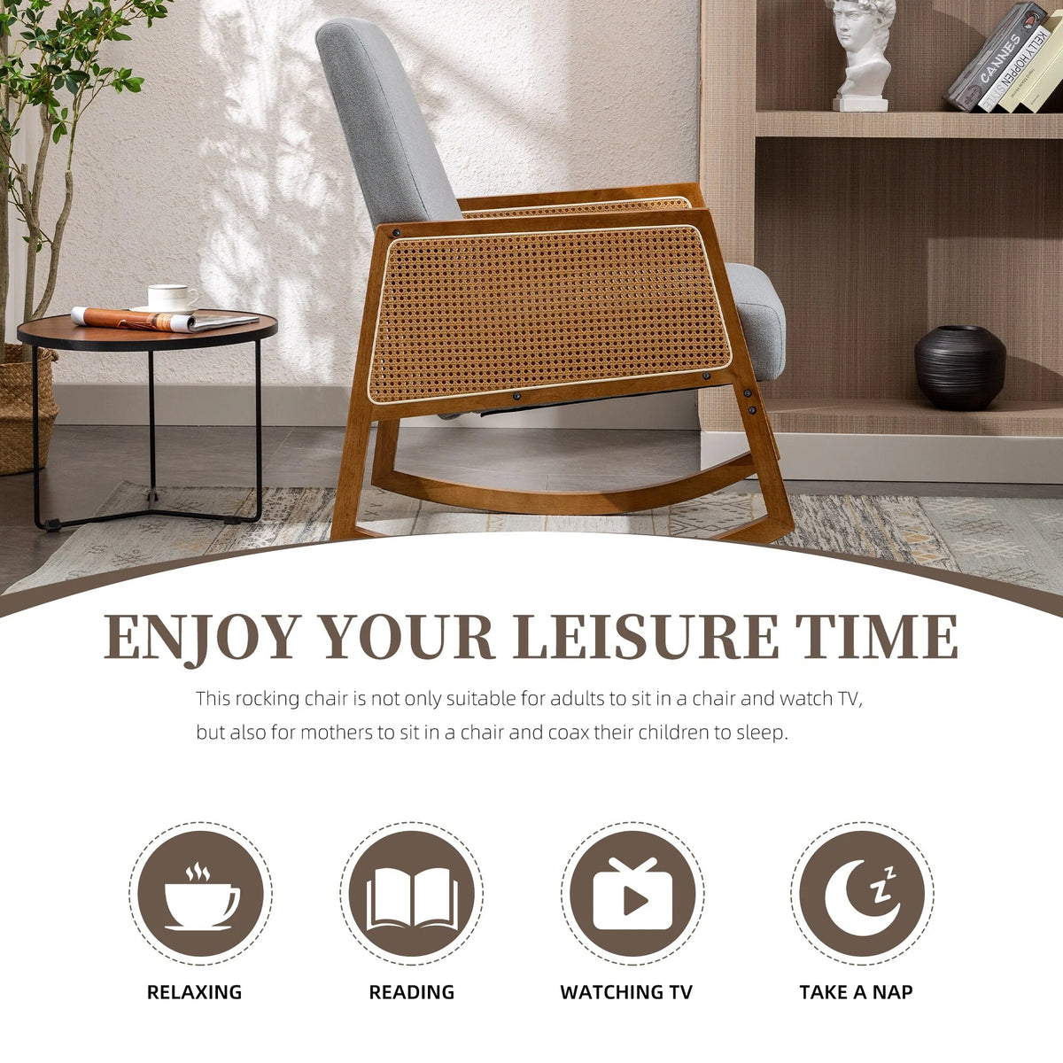 Upholstered Tall Back Rocking Chair, Smooth Gliding Accent Armchair for Comfortable Living Room Seating