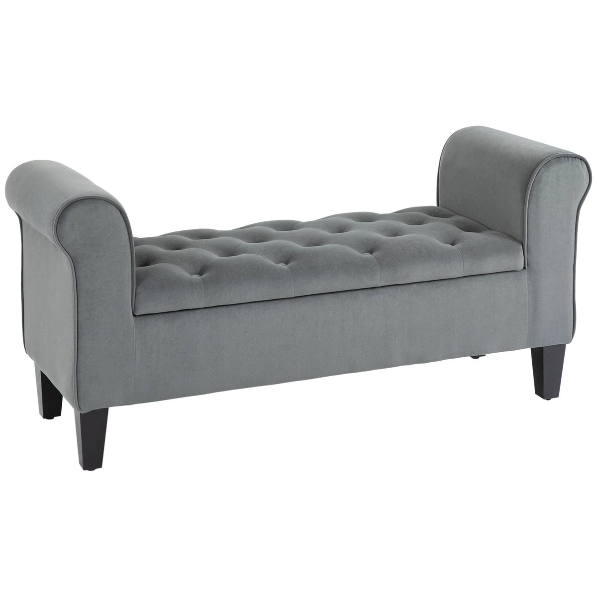 Button-Tufted Storage Ottoman Bench, Upholstered Bed Bench with Rolled Armrests for Bedroom, Living Room and Hallway