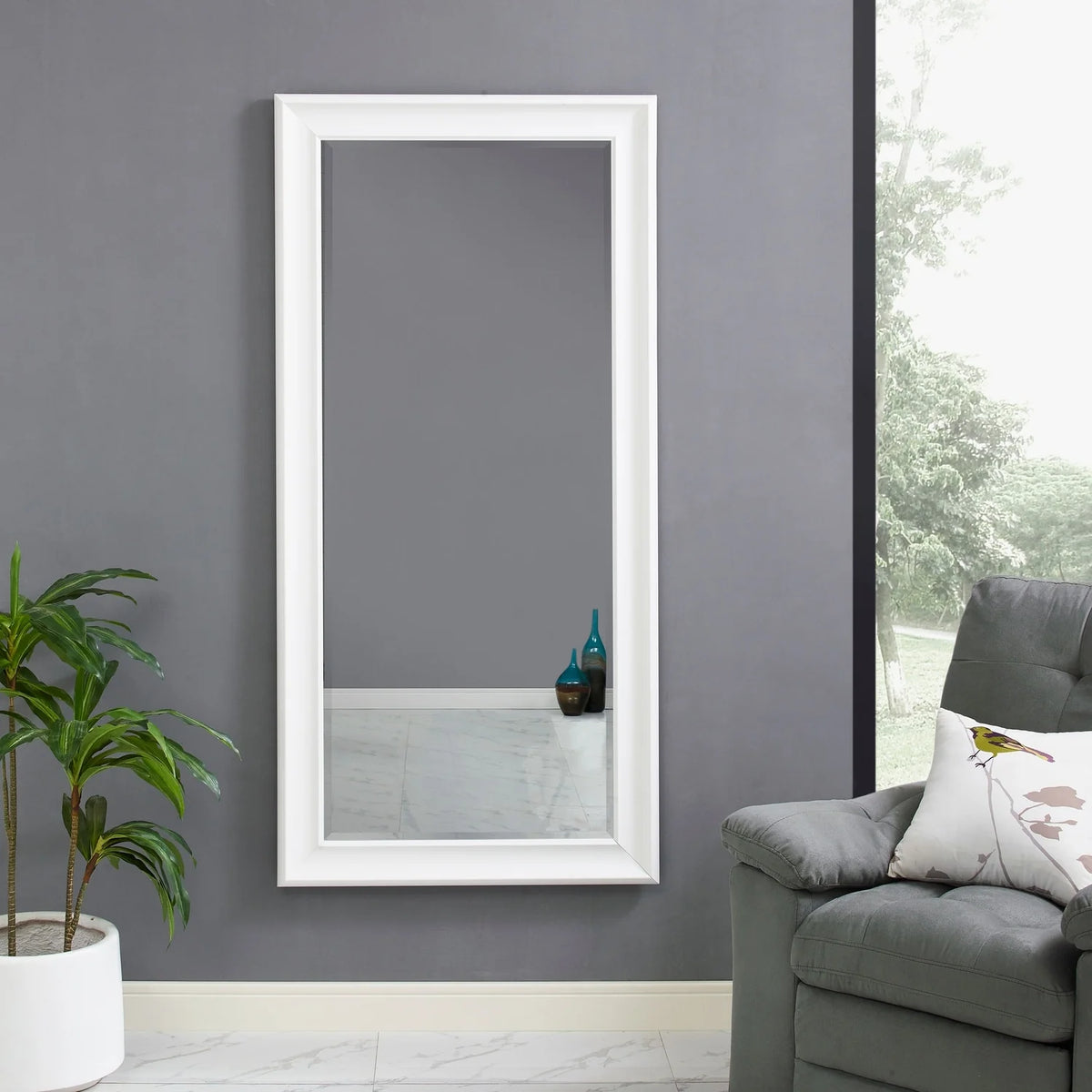 Tall Full Length Mirror, Oversized Rectangle Full Body Wall Mounted Mirror with Smooth Faux Wood Frame