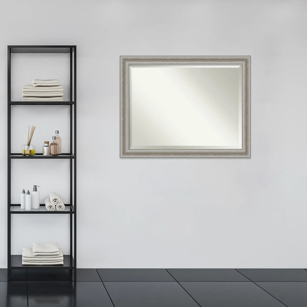 Beveled Bathroom Wall Mirror, Silver Frame Decorative Vanity Mirror for Bathroom, Bedroom and Entryway