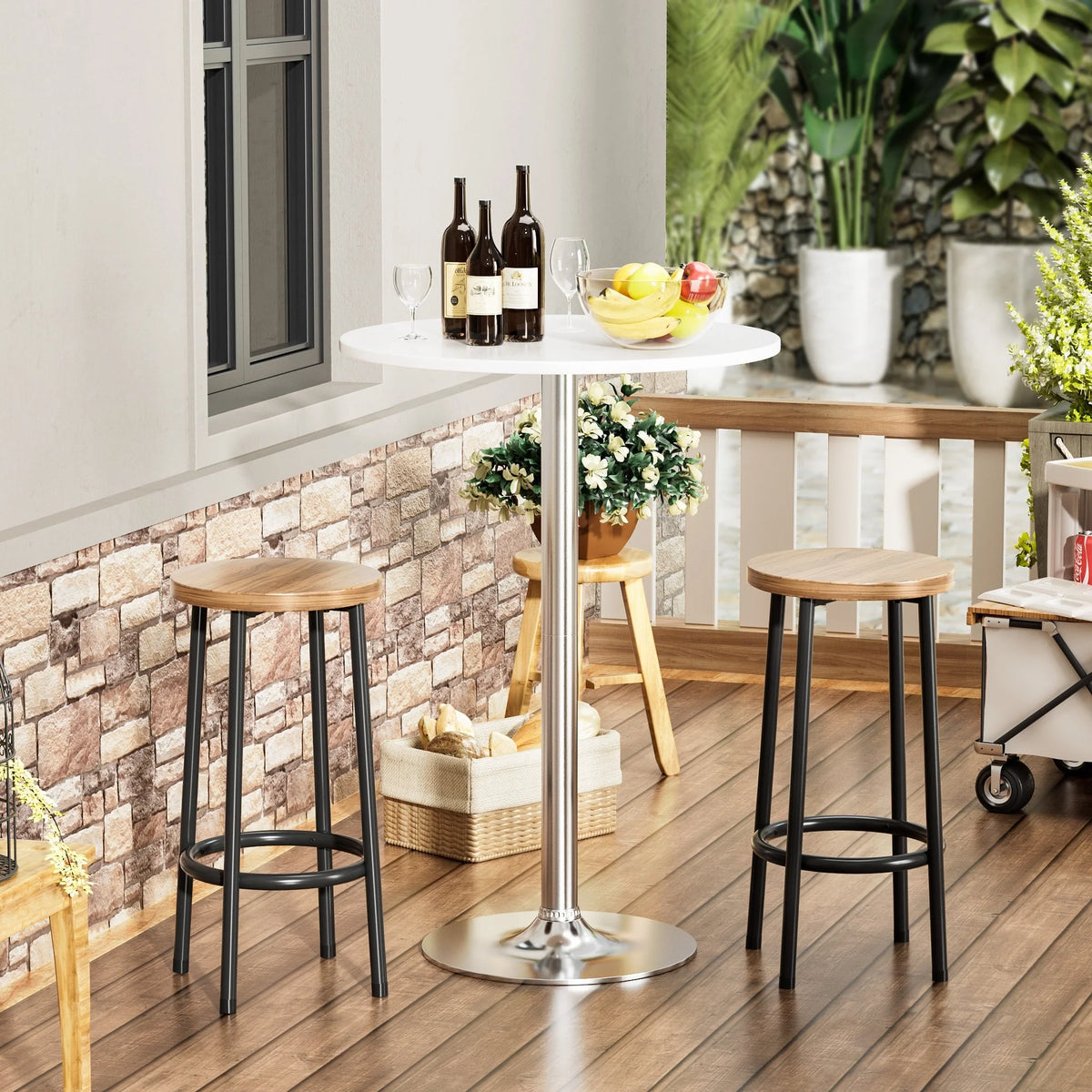 Round Bistro Pub Table, Bar Height Cocktail Table with Metal Base and MDF Top, 23.8 Inch