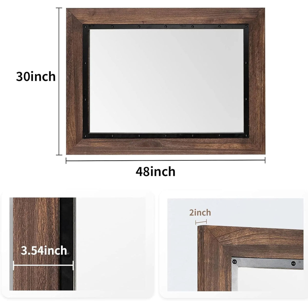 Rustic Wood and Iron Framed Bathroom Vanity Mirror, Wall Mounted Farmhouse Mirror for Bathroom and Bedroom