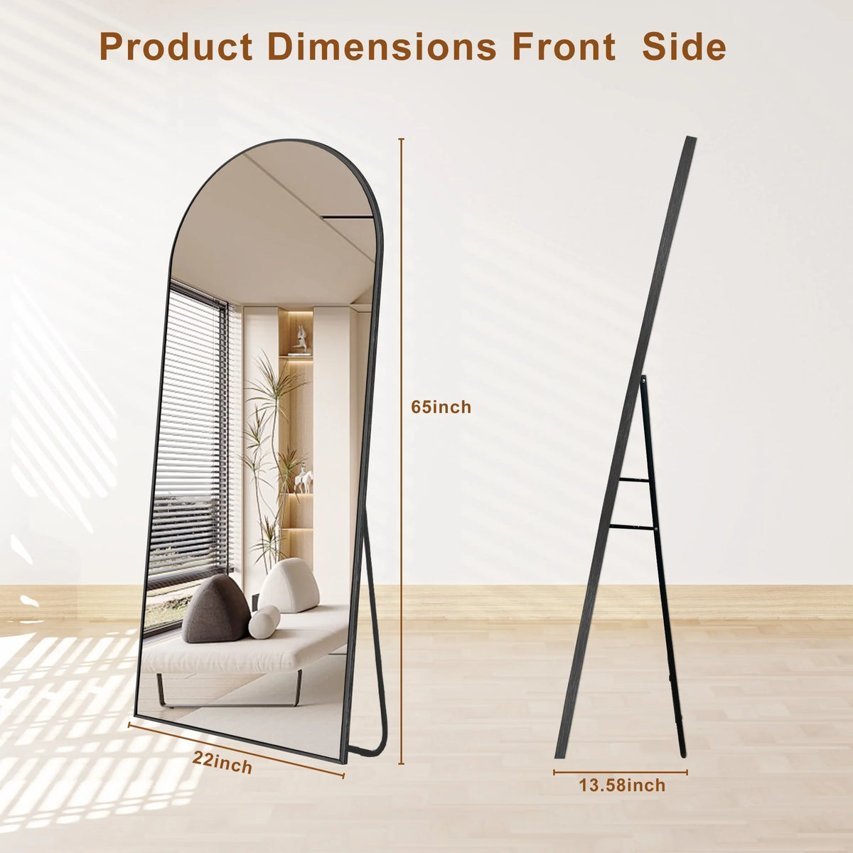Modern Arched Full Length Floor Mirror, Aluminum Alloy Frame Standing Full Body Mirror
