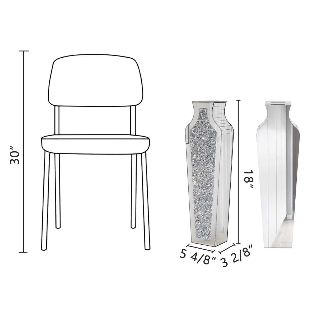 Tall Crushed Diamond Floor Vase, Luxury Decorative Crystal Accent Vase for Living Room, Bedroom and Home Decor