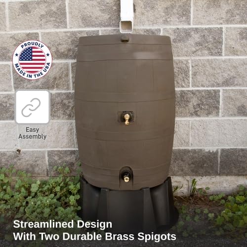 50 Gallon Rain Barrel with Brass Spigot, Large Outdoor Rainwater Collection and Storage Container for Garden