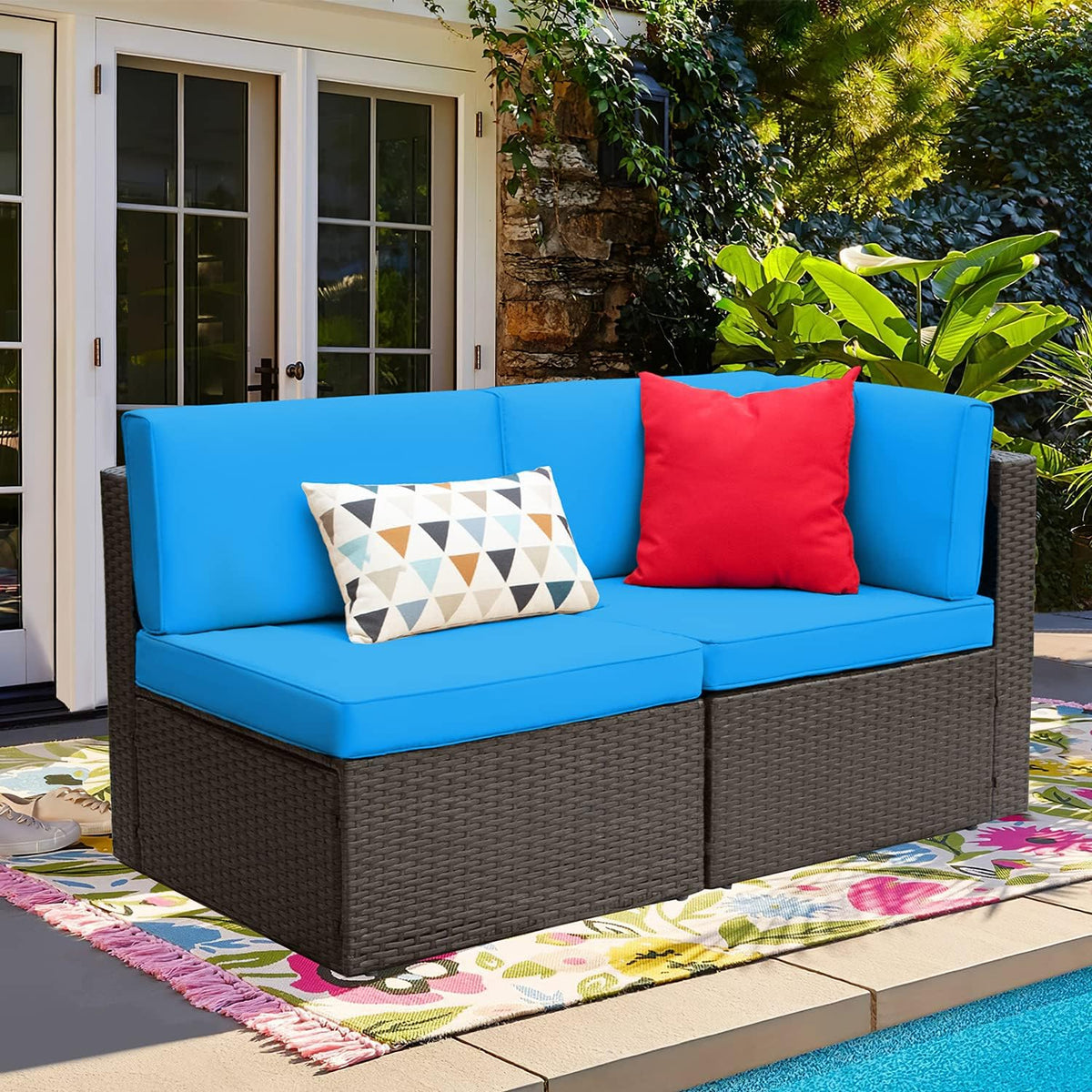 5-Piece All-Weather Patio Furniture Set with Cushions, Outdoor Wicker Conversation Sofa Set for Garden, Deck & Backyard
