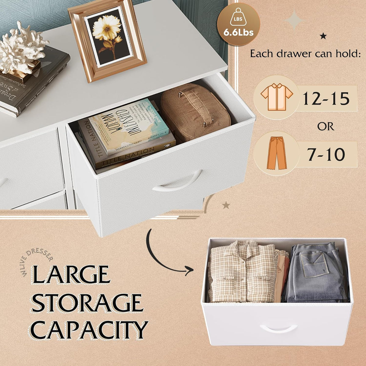 Tall Fabric Dresser with 8 Drawers, Bedroom Storage Chest and Clothing Organizer for Home and Closet