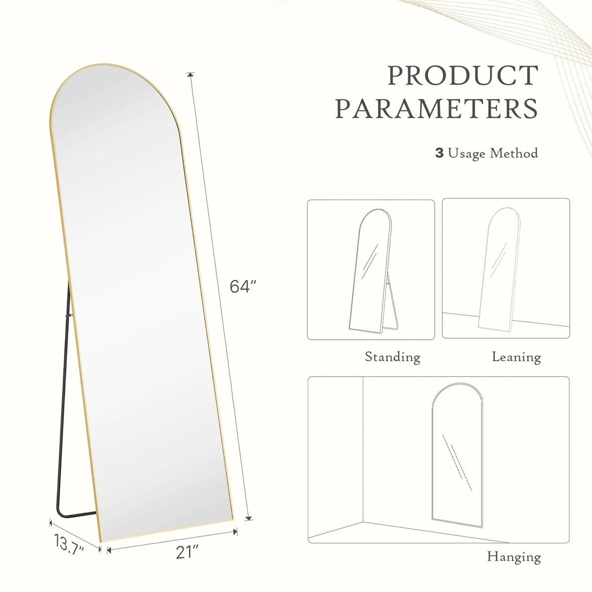 Full Length Mirror with Stand, Aluminum Alloy Frame Full Body Floor Mirror for Bedroom and Cloakroom