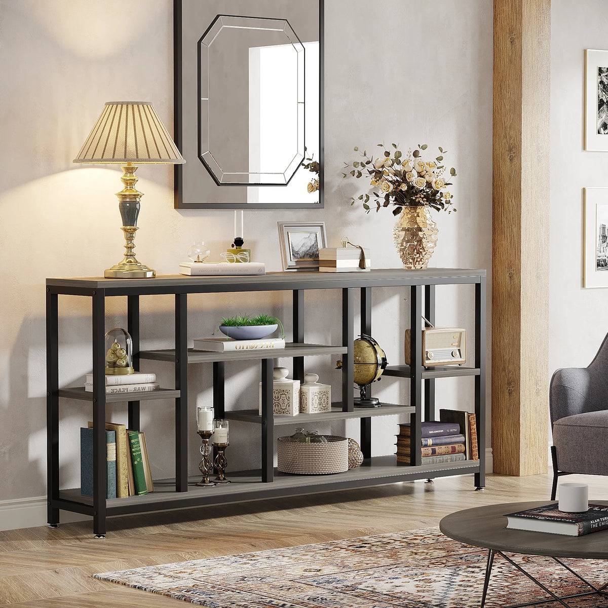 70.9 Inch Console Sofa Table with Storage, 3-Tier Entryway Table for Hallway
