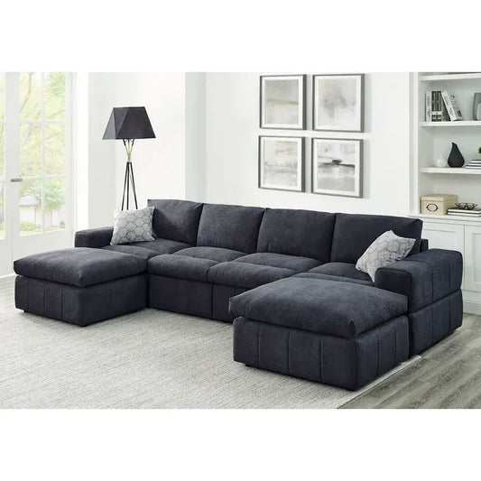 134" Wide Reversible Modular Sectional with Ottoman