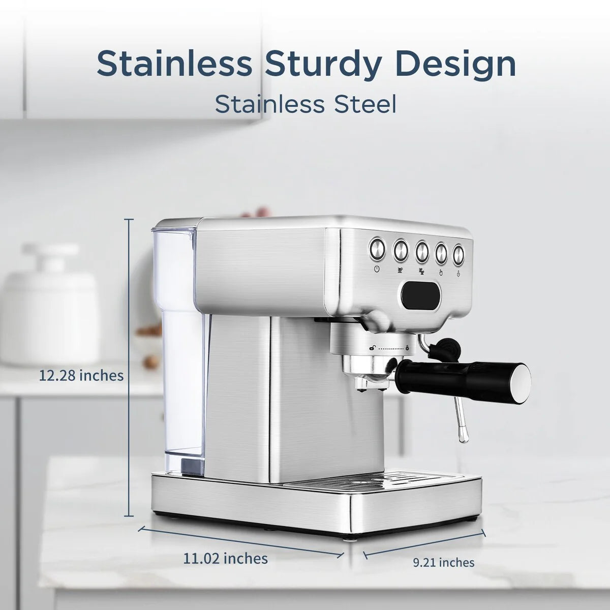 20-Cup Stainless Steel Semi-Automatic Espresso Machine with 0.5-Gallon Water Tank