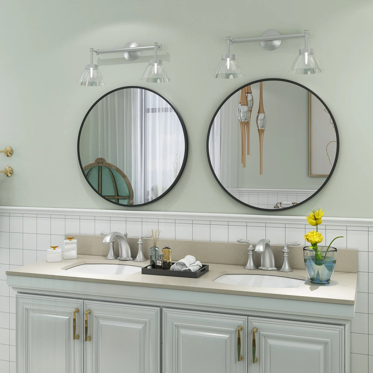 Round Metal Black Frame Bathroom Vanity Mirror, Wall Mounted Decorative Mirror