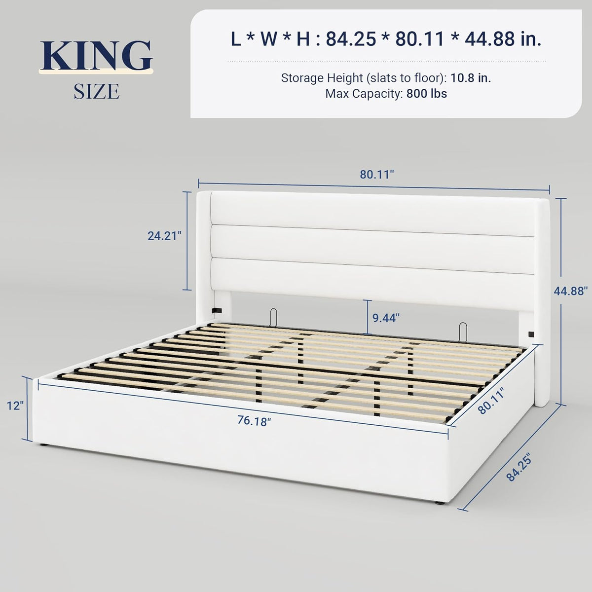 Queen Size Lift Up Storage Bed with Wingback Headboard, Upholstered Platform Bed Frame with Hidden Storage
