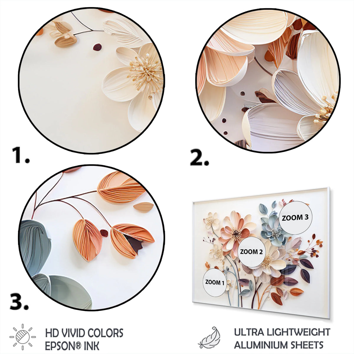 White Botanical Collage Metal Wall Art, Abstract Botanical Decor for Living Room