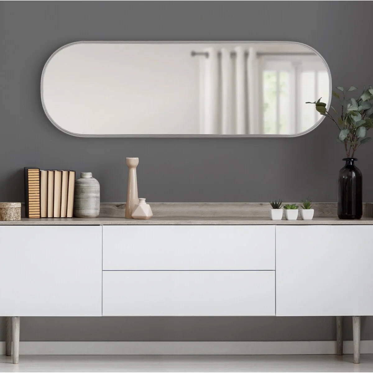 Modern Capsule Framed Wall Mirror, Decorative Oval Accent Mirror for Living Room, Bedroom and Entryway