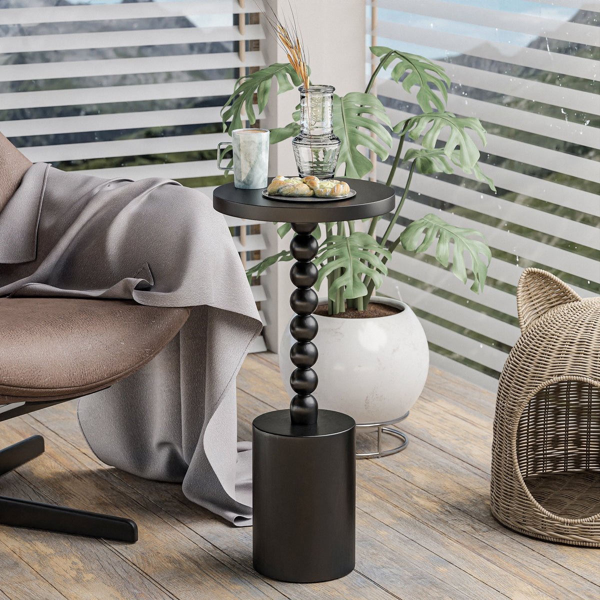 Wood Pedestal End Table, Round Martini Drink Table for Small Spaces, Living Room and Bedroom