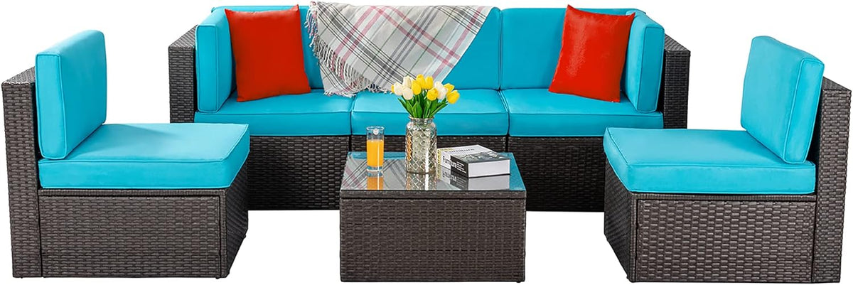 5-Piece All-Weather Patio Furniture Set with Ottoman, Outdoor Wicker Conversation Sofa Set with Cushions for Garden, Deck & Backyard