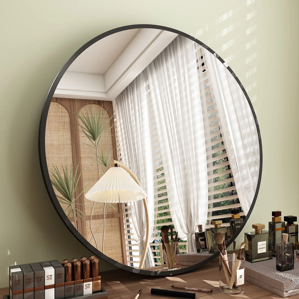 Round Metal Black Frame Bathroom Vanity Mirror, Wall Mounted Decorative Mirror