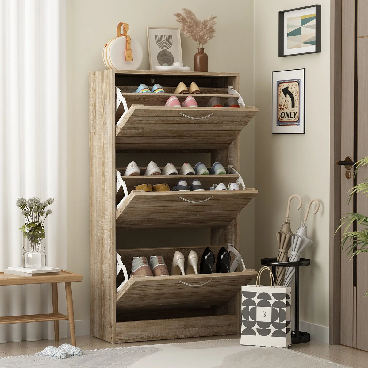 Modern Shoe Storage Cabinet for Entryway and Hallway, Space-Saving Shoe Organizer