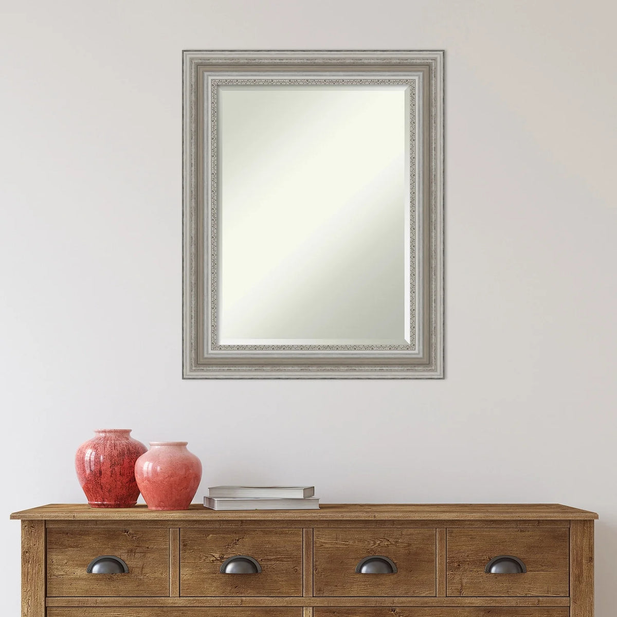 Beveled Bathroom Wall Mirror, Silver Frame Decorative Vanity Mirror for Bathroom, Bedroom and Entryway