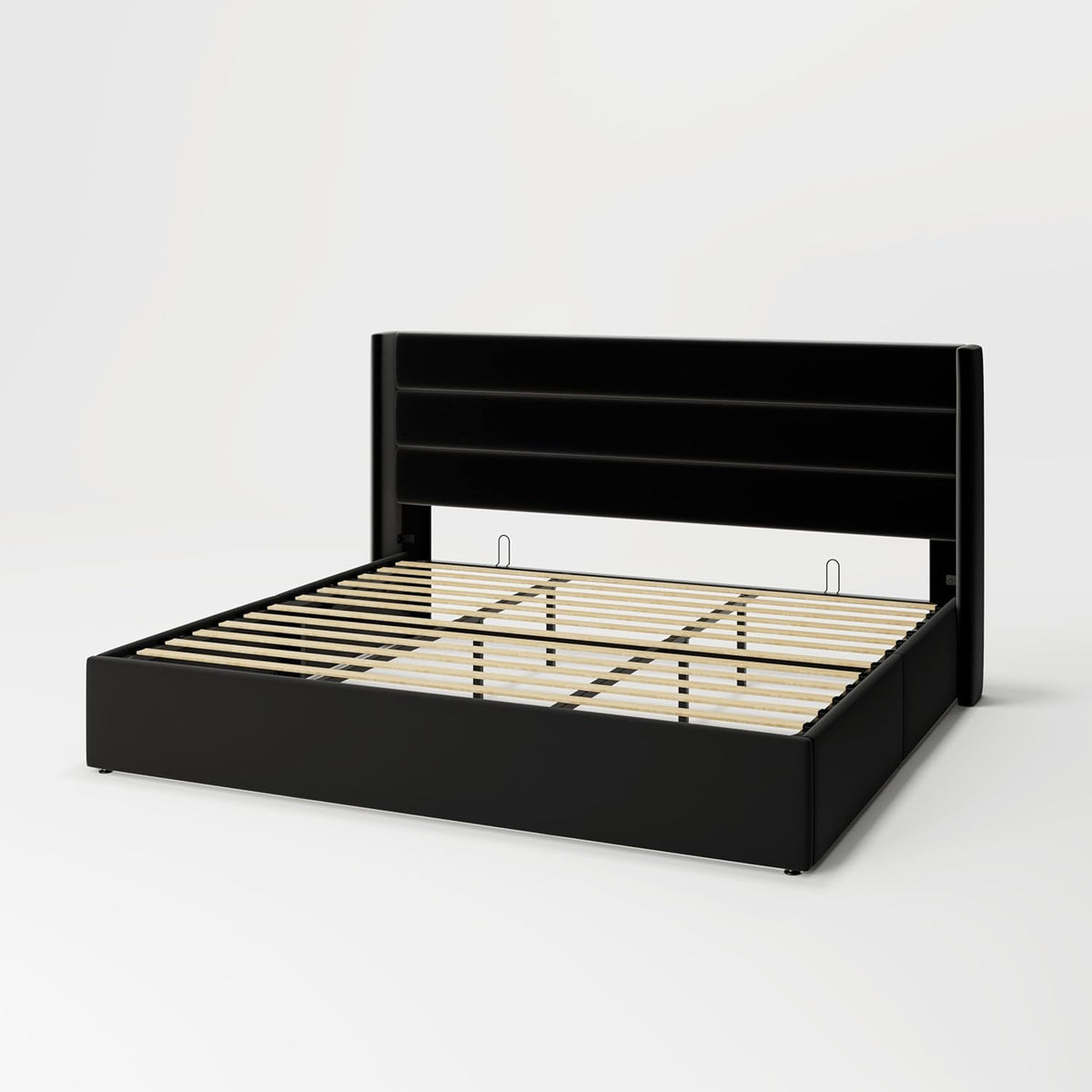 Queen Size Lift Up Storage Bed with Wingback Headboard, Upholstered Platform Bed Frame with Hidden Storage