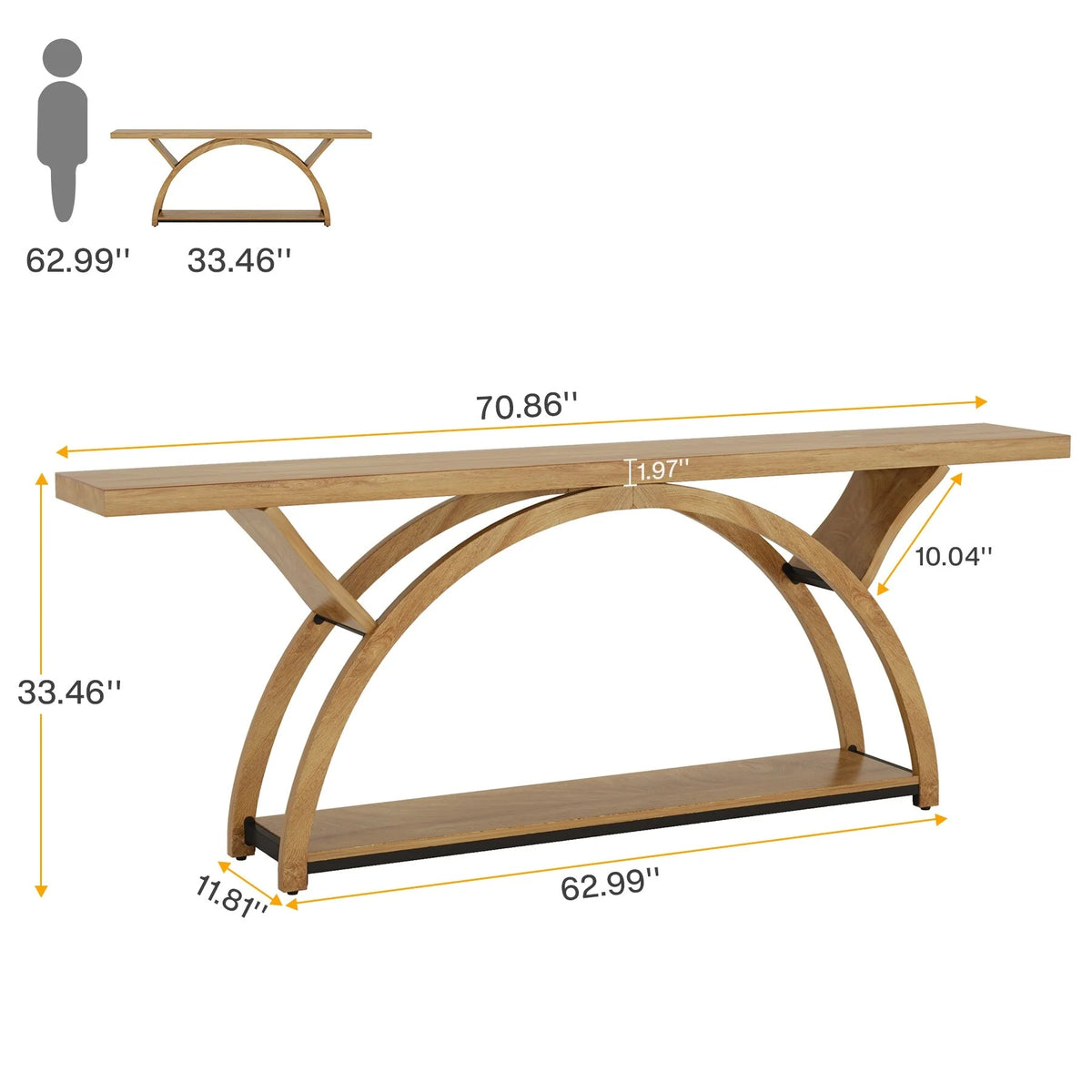 Gray 2-Tier Slim Console Sofa Table, Semi-Circular Metal Frame for Hallway