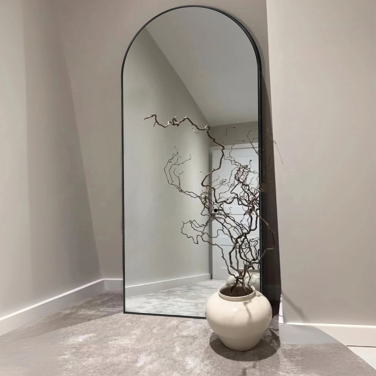 Modern Arched Full Length Floor Mirror, Aluminum Alloy Frame Standing Full Body Mirror
