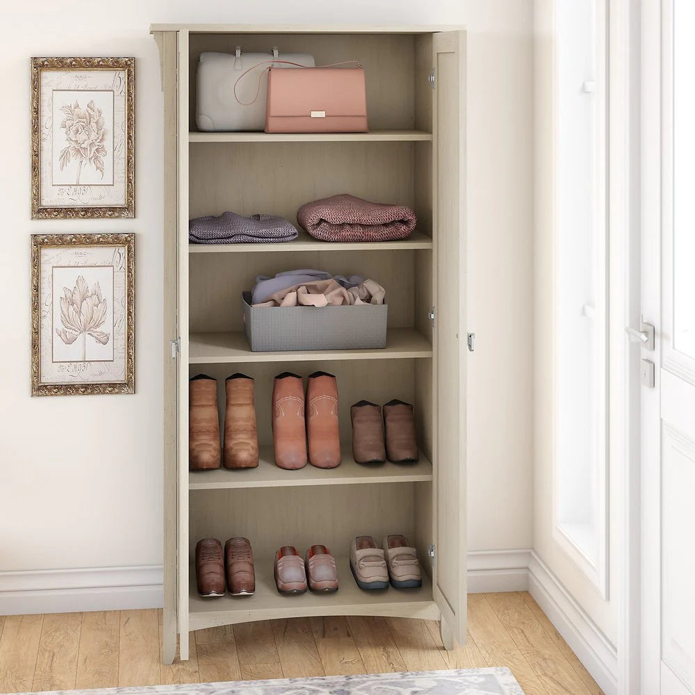 Tall Storage Cabinet with Doors, Freestanding Shelving Organizer with Adjustable Shelves for Home, Office and Living Room