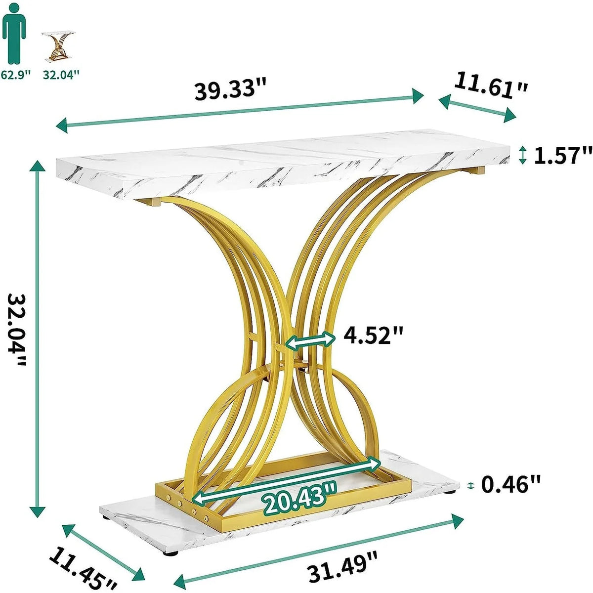 Modern Gold Console Table with Marbled Top, Sofa Table for Entryway and Hallway