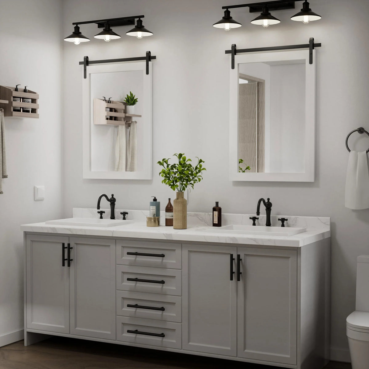 Modern Rectangular Wall Mirror with Wood Frame, Bathroom and Barn Door Mirror, Multiple Sizes