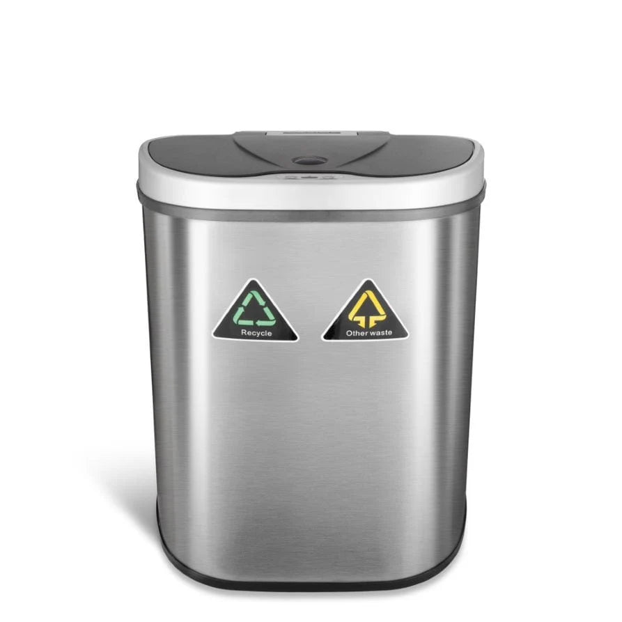 18 Gallon Dual Compartment Motion Sensor Trash Can, Automatic Hands-Free Kitchen Garbage Bin
