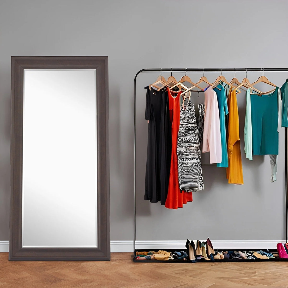 Tall Full Length Mirror, Oversized Rectangle Full Body Wall Mounted Mirror with Smooth Faux Wood Frame