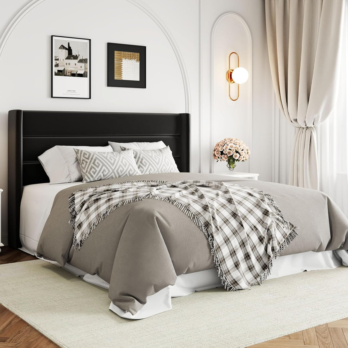 Queen Size Lift Up Storage Bed with Wingback Headboard, Upholstered Platform Bed Frame with Hidden Storage