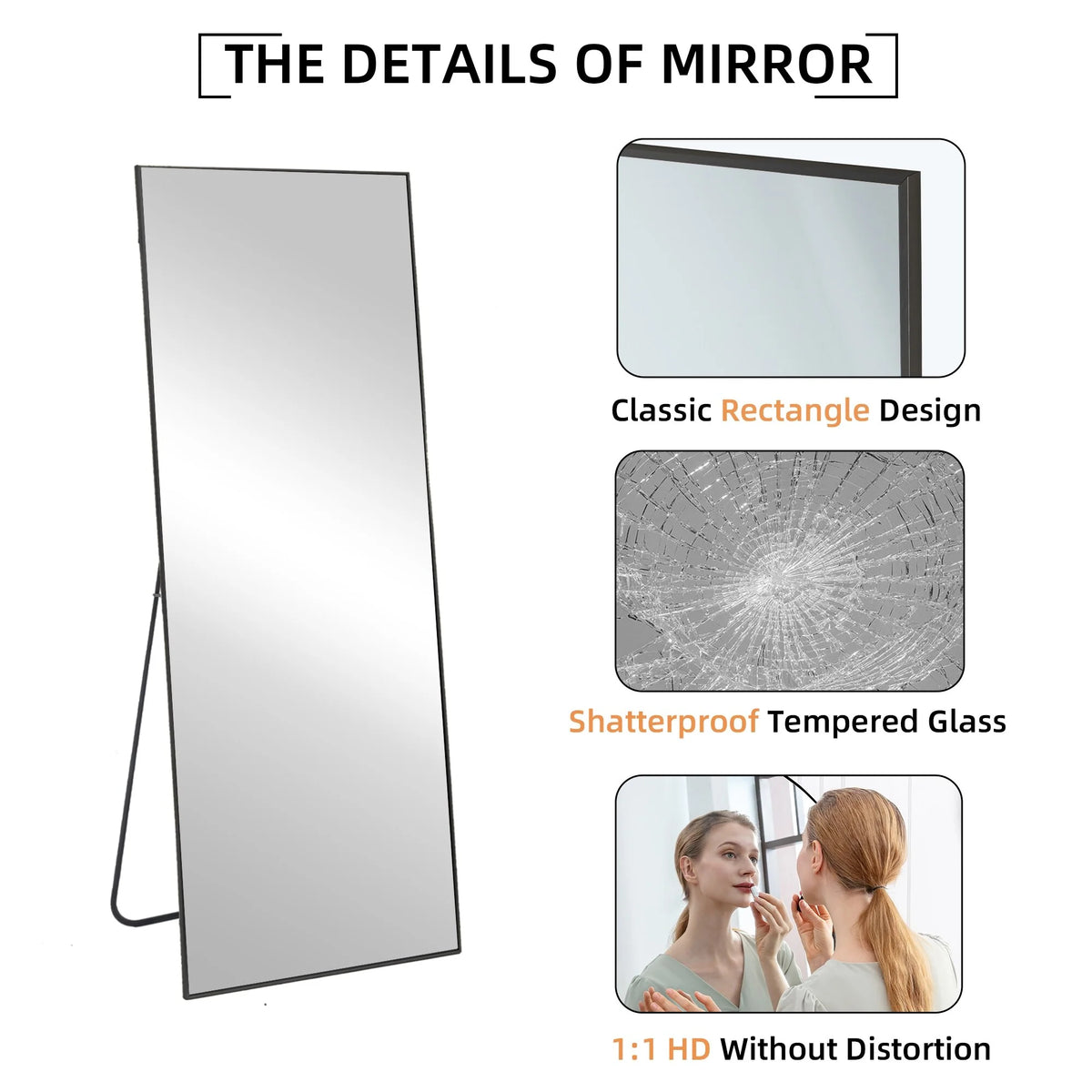 64x21 Full Length Floor Mirror, Large Full Body Aluminum Alloy Frame Standing Mirror with Stand and Wall Mount Option